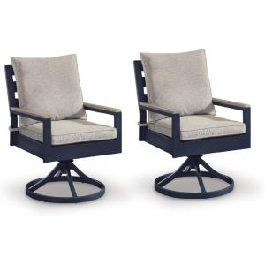 Signature Design by Ashley Mabry Shores Outdoor Dining Chair, 360 Swivel Rocker Comfort, Aluminum and MEGA-TUFF HDPE Wood-Look Arms for Patio Deck, Blue