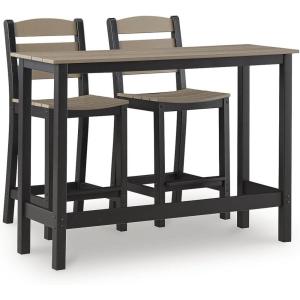 Signature Design by Ashley Moondance Contemporary Outdoor Weather Resistant Counter Table and 2 Bar Stools, Set of 3, Black & Light Brown