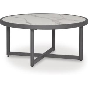 Signature Design by Ashley North Island Outdoor Coffee Table, Contemporary Patio Table with Marble Look Sintered Stone Top, Rust-Resistant Aluminum for Porch or Patio, Gray