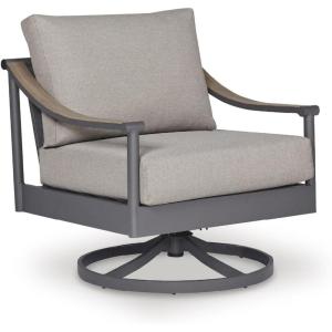 Signature Design by Ashley North Island Outdoor Rocking Chair, 360‑Degree Swivel Lounge Seating with Powder‑Coated Aluminum Frame and UV‑Resistant Nuvella® Fabric for Patio or Porch, Gray