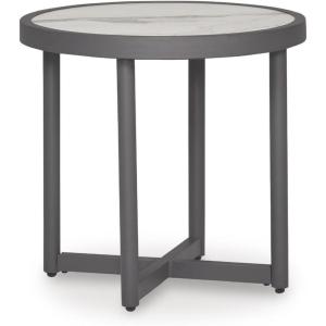 Signature Design by Ashley North Island Outdoor Side Table, Powder-Coated Aluminum, Marble-Look Sintered Stone Top for Porch or Patio Seating Accent, Gray