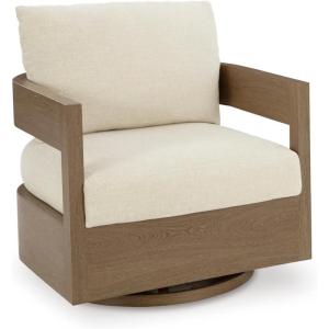 Signature Design by Ashley Serene Bay Outdoor 360 Swivel Glider Chair, Wood-Look Powder-Coated Aluminum Frame, Nuvella+ Fabric Cushions, Patio Seating