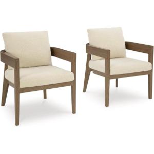 Signature Design by Ashley Serene Bay Outdoor Dining Chair Set of 2, Wood-Look Powder-Coated Aluminum with Nuvella+ Cushions, for Patio Deck and Garden
