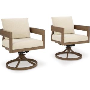 Signature Design by Ashley Serene Bay Outdoor Dining Chair with 360-Degree Swivel, Wood-Look Powder Coated Aluminum, Nuvella+ Cushions for Patio Table Seating, Set of 2