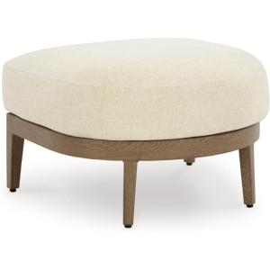 Signature Design by Ashley Serene Bay Outdoor Ottoman, Wood-Look Powder Coated Aluminum Frame, Nuvella+ Cushion for Patio, Deck or Poolside Easy-Breezy Living
