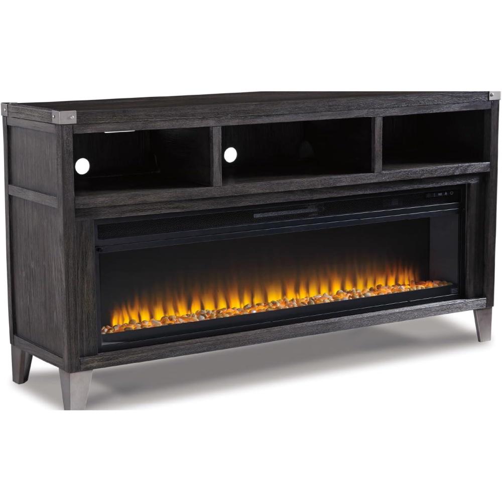 imageSignature Design by Ashley Todoe Industrial 65 TV Stand with Electric Fireplace for TVs up to 75 Gray65 TV Stand with Electric Fireplace