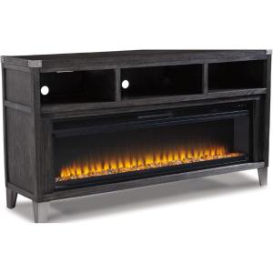 Signature Design by Ashley Todoe Industrial 65″ TV Stand with Electric Fireplace for TVs up to 75″, Gray(65″ TV Stand with Electric Fireplace)