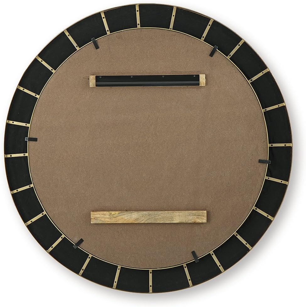 imageSignature Design by Ashley Corinsworth Accent Mirror Large Decorative Wall Art with BrassTone Metal and Charcoal Leather Frame Modern Decor for Living Room or Bedroom Walls 50 W