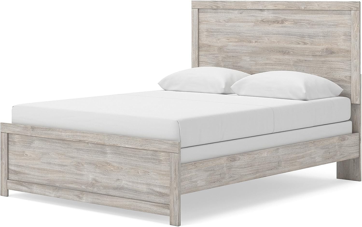 imageSignature Design by Ashley Jonnifer Queen Panel Bed Frame Light Gray Bedroom Furniture with Panel Headboard Engineered Wood and Decorative Laminate Relaxed Casual Style