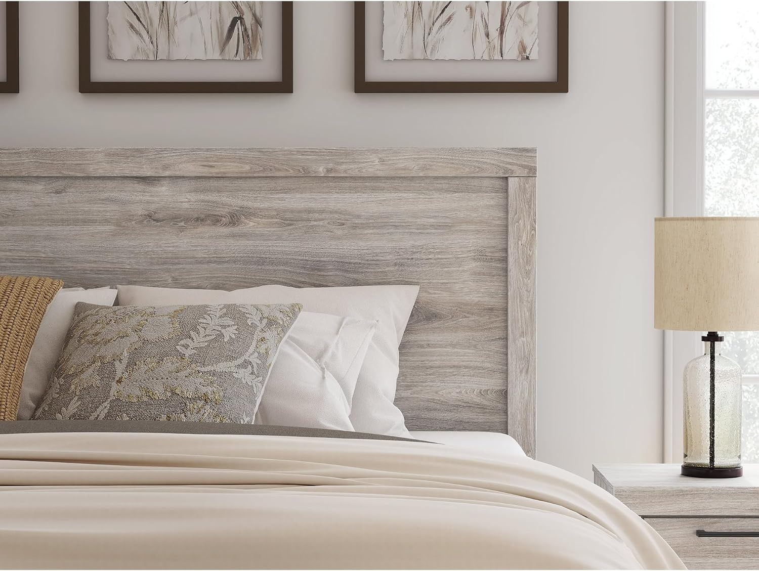 imageSignature Design by Ashley Jonnifer Queen Panel Bed Frame Light Gray Bedroom Furniture with Panel Headboard Engineered Wood and Decorative Laminate Relaxed Casual Style