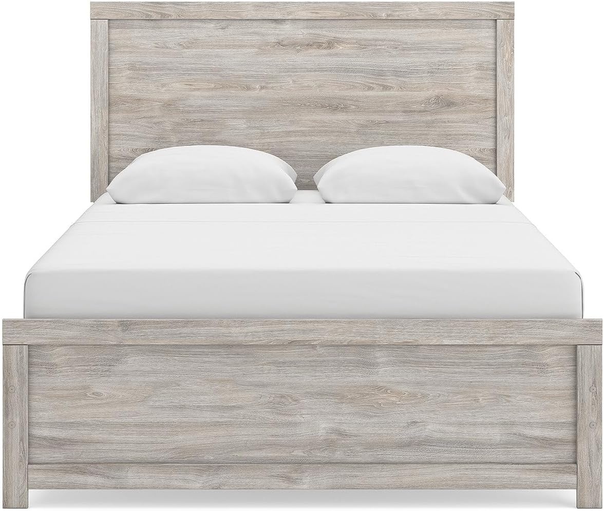 imageSignature Design by Ashley Jonnifer Queen Panel Bed Frame Light Gray Bedroom Furniture with Panel Headboard Engineered Wood and Decorative Laminate Relaxed Casual Style