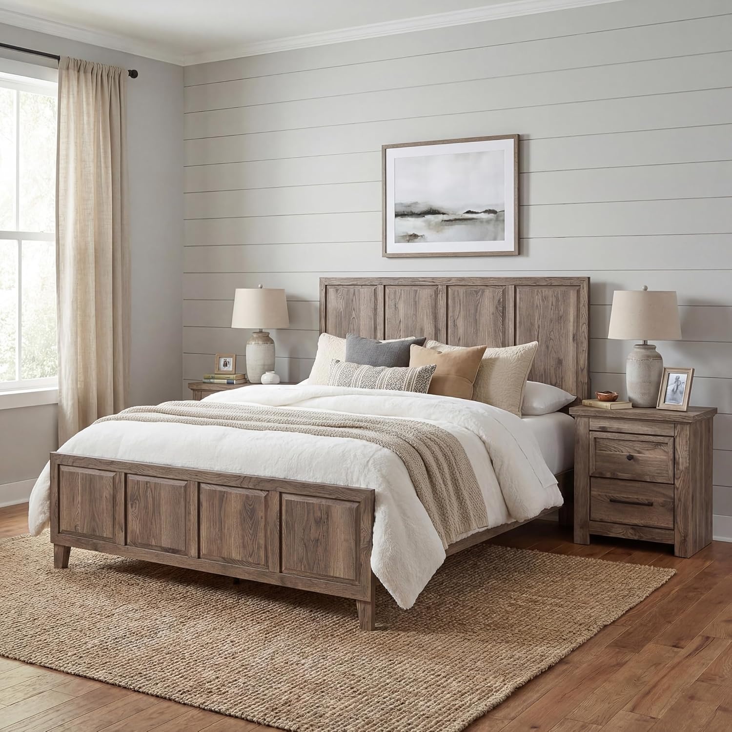 imageSignature Design by Ashley Keithland King Panel Bed Frame with Headboard Traditional Bedframes for Primary Bedroom Wood with Hickory Grain Look Deep Brown