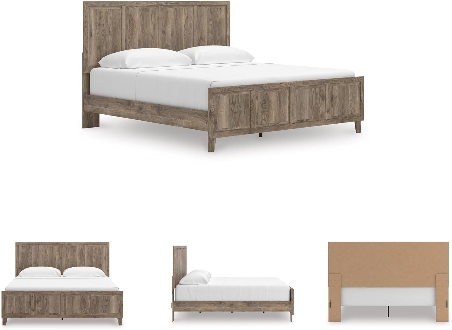 imageSignature Design by Ashley Keithland King Panel Bed Frame with Headboard Traditional Bedframes for Primary Bedroom Wood with Hickory Grain Look Deep Brown