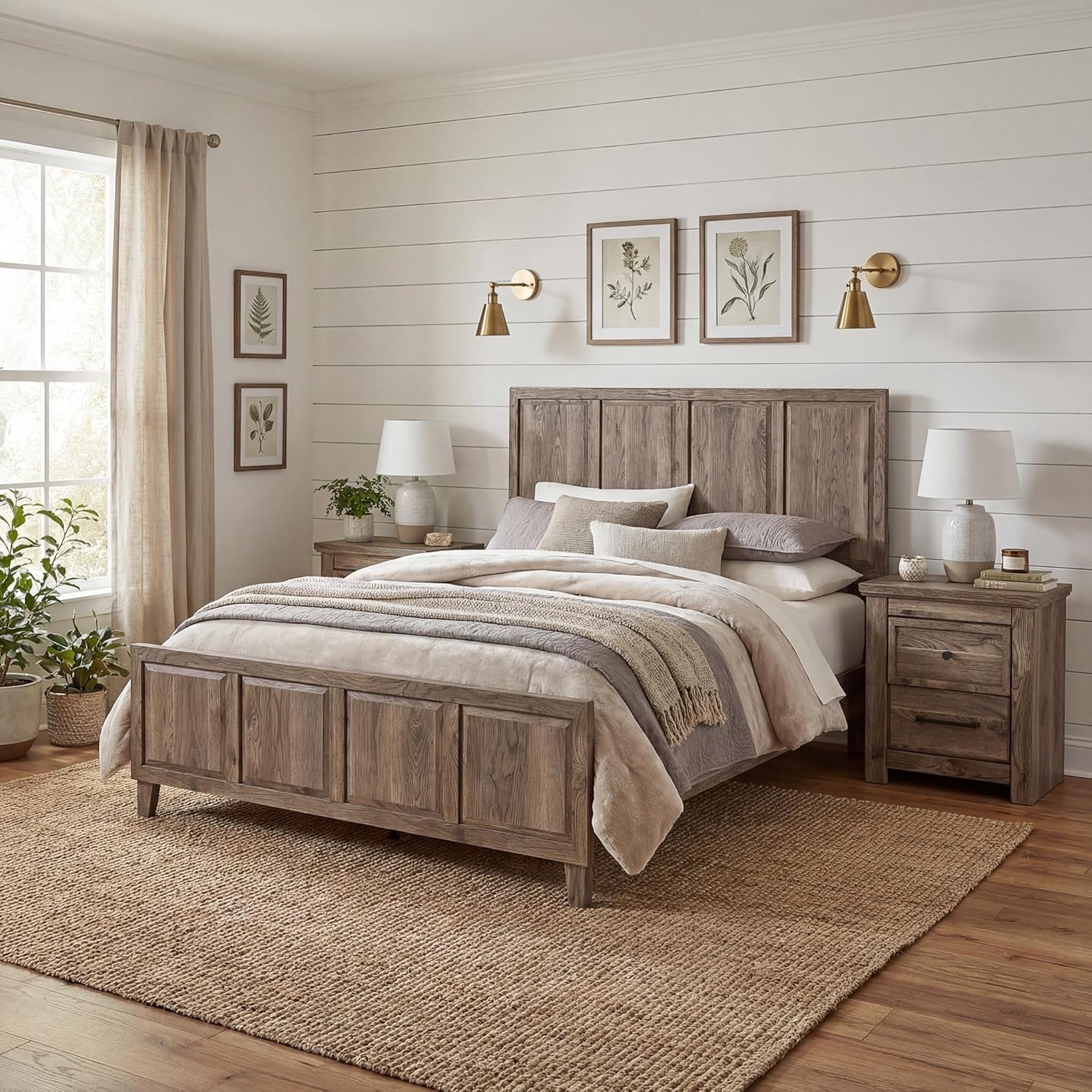 imageSignature Design by Ashley Keithland King Panel Bed Frame with Headboard Traditional Bedframes for Primary Bedroom Wood with Hickory Grain Look Deep Brown