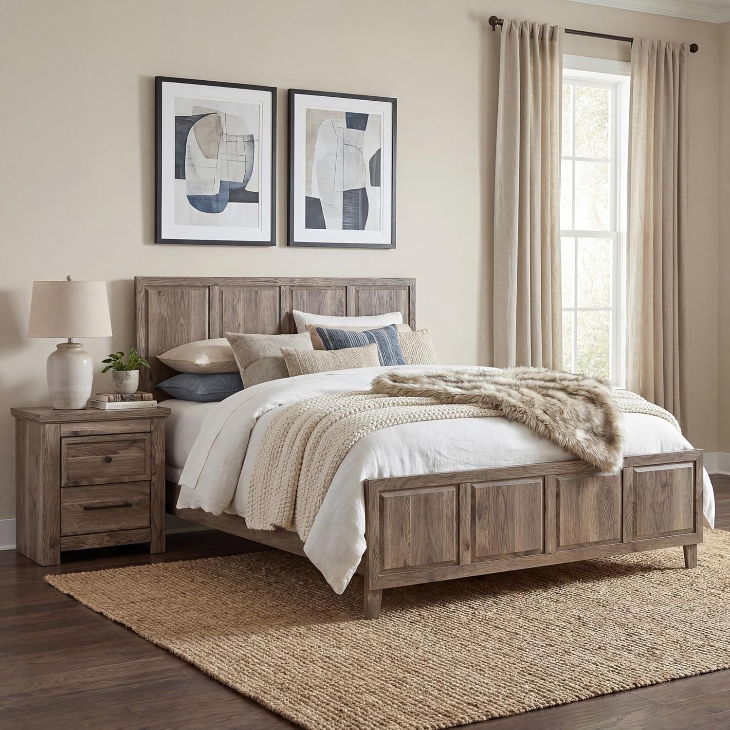 imageSignature Design by Ashley Keithland King Panel Bed Frame with Headboard Traditional Bedframes for Primary Bedroom Wood with Hickory Grain Look Deep Brown