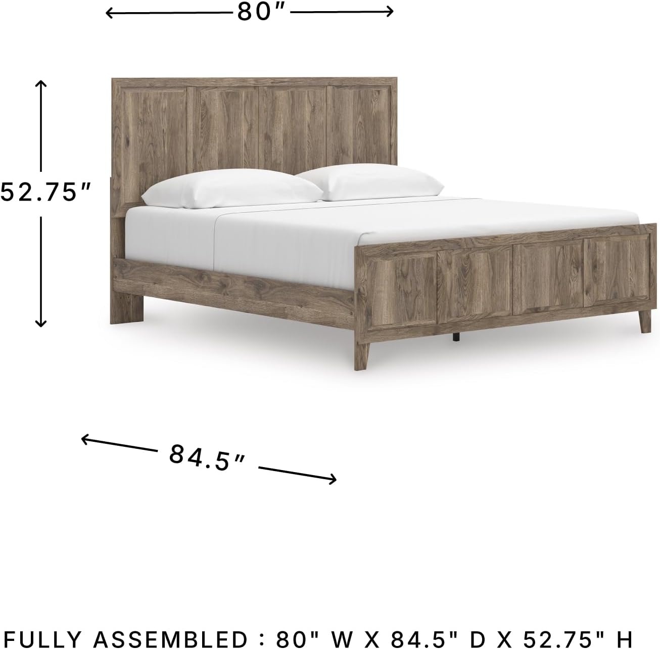 imageSignature Design by Ashley Keithland King Panel Bed Frame with Headboard Traditional Bedframes for Primary Bedroom Wood with Hickory Grain Look Deep Brown