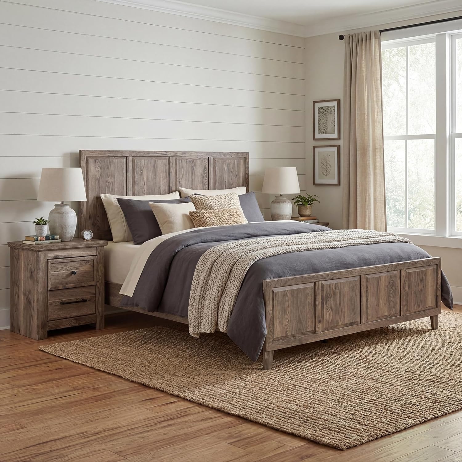 imageSignature Design by Ashley Keithland King Panel Bed Frame with Headboard Traditional Bedframes for Primary Bedroom Wood with Hickory Grain Look Deep Brown