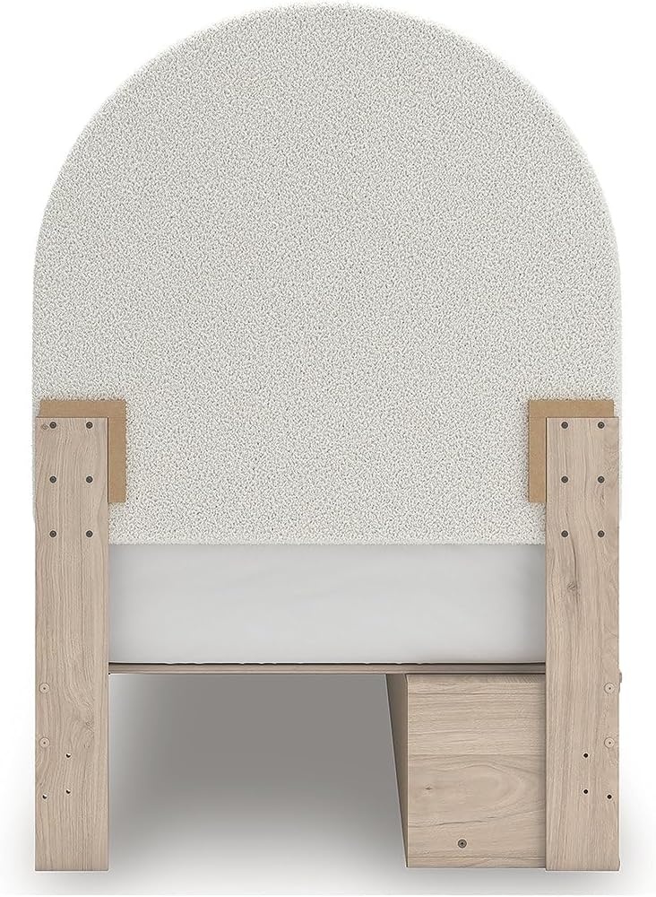 imageSignature Design by Ashley Shapella Twin Storage Upholstered Platform Bed Frame with Drawers Organic Shaping Kids Bedroom Furniture Tan and White Bedframe