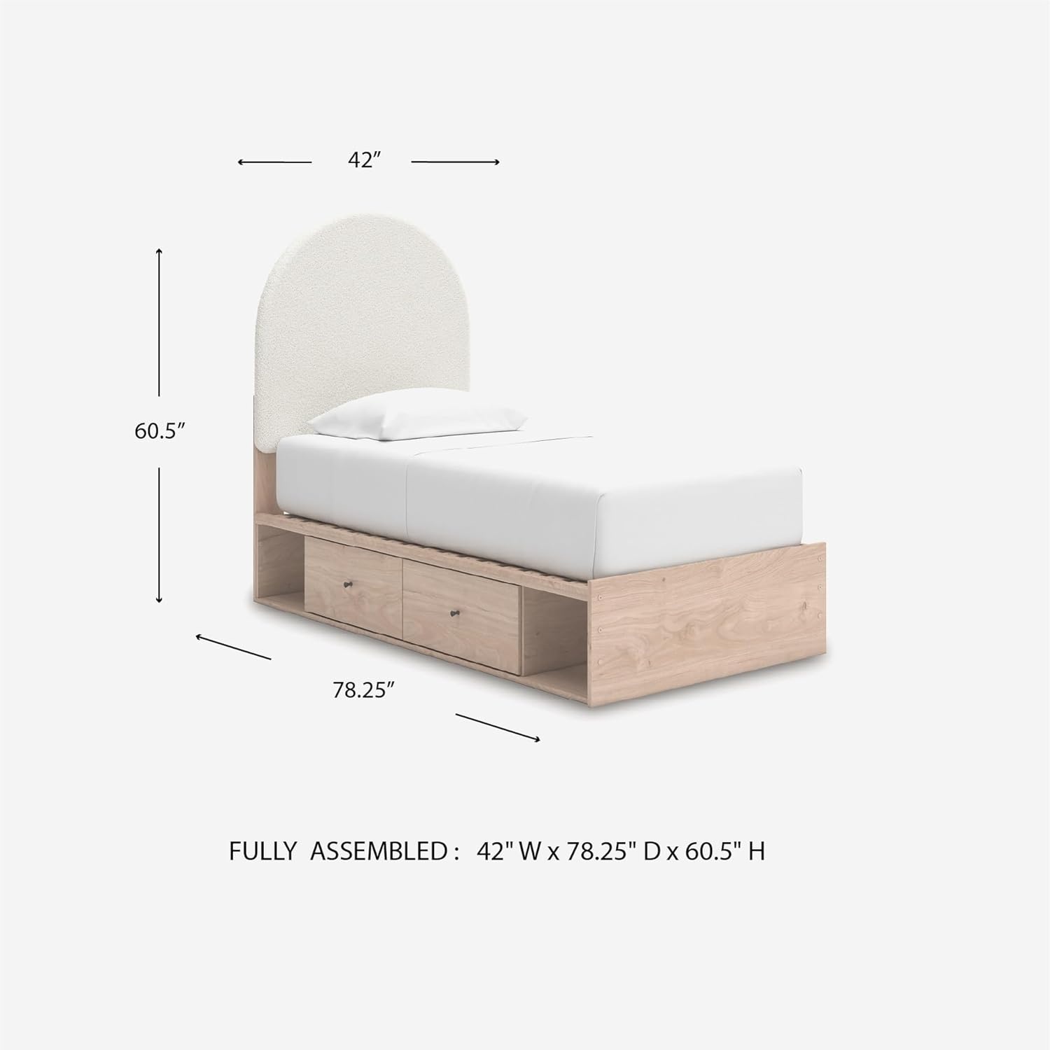 imageSignature Design by Ashley Shapella Twin Storage Upholstered Platform Bed Frame with Drawers Organic Shaping Kids Bedroom Furniture Tan and White Bedframe