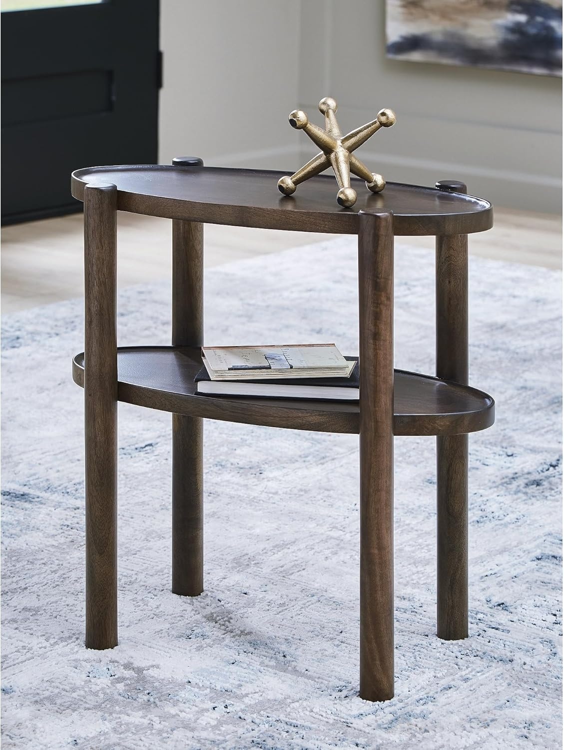 imageSignature Design by Ashley Wiattbury Solid Mango Wood End Table Narrow TwoTier Side Table Fully Assembled for Living Room or Bedroom Night Stand GrayBrown Finish