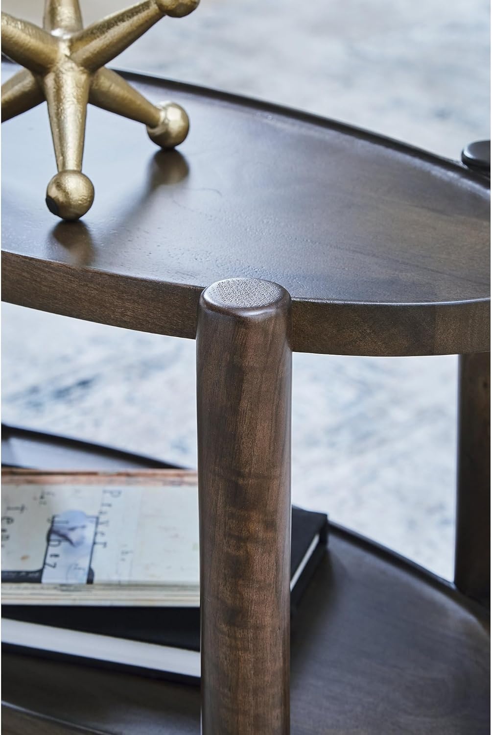imageSignature Design by Ashley Wiattbury Solid Mango Wood End Table Narrow TwoTier Side Table Fully Assembled for Living Room or Bedroom Night Stand GrayBrown Finish
