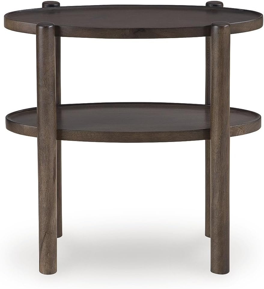 imageSignature Design by Ashley Wiattbury Solid Mango Wood End Table Narrow TwoTier Side Table Fully Assembled for Living Room or Bedroom Night Stand GrayBrown Finish