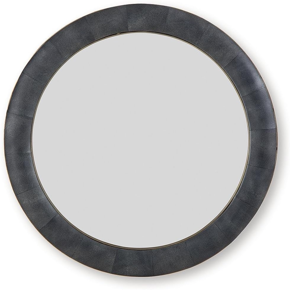 imageSignature Design by Ashley Corinsworth Accent Mirror Large Decorative Wall Art with BrassTone Metal and Charcoal Leather Frame Modern Decor for Living Room or Bedroom Walls 50 W