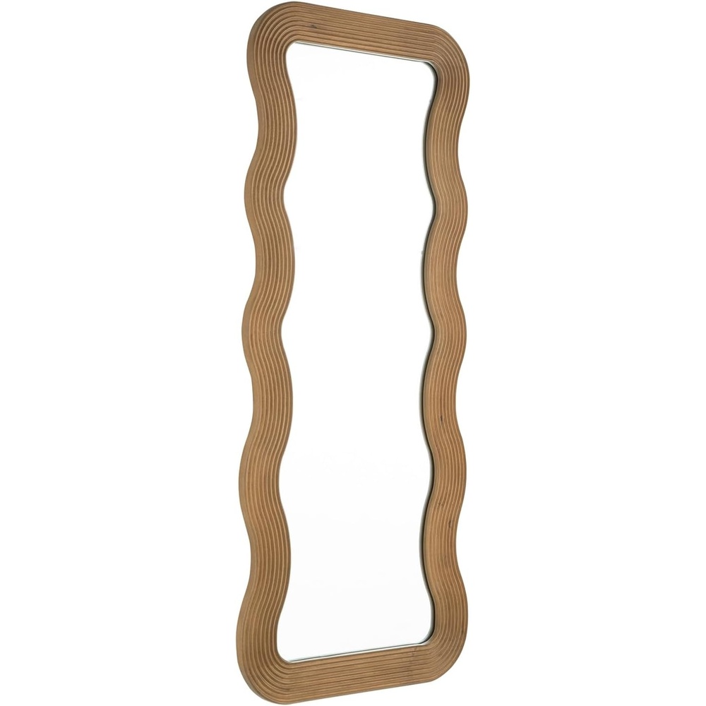 imageSignature Design by Ashley Ellisonville Floor Mirror Full Length Wooden Frame with Carved Wave Detail Vertical or Horizontal Hanging for Bedroom or Dressing Area Brown 5988 H