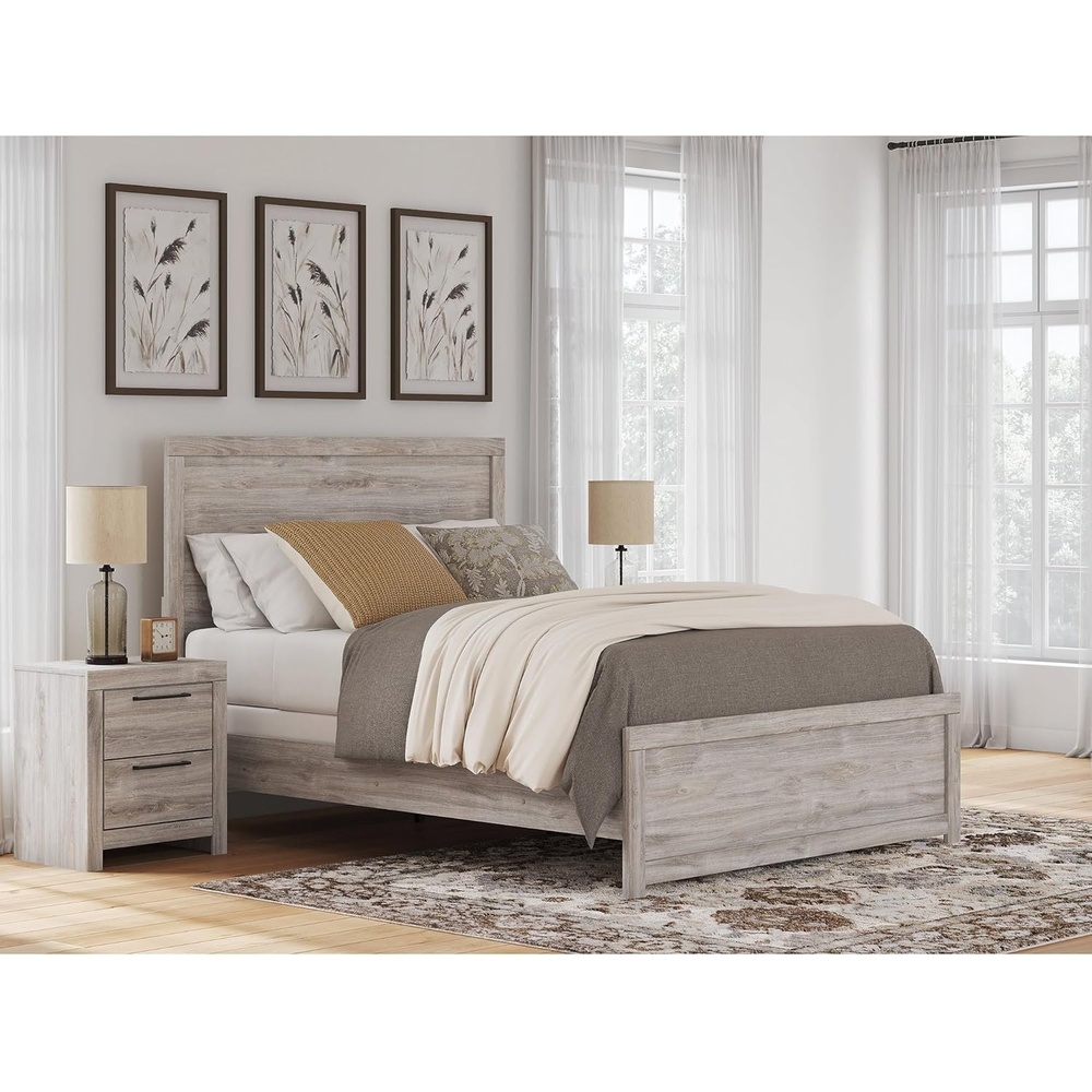 imageSignature Design by Ashley Jonnifer Queen Panel Bed Frame Light Gray Bedroom Furniture with Panel Headboard Engineered Wood and Decorative Laminate Relaxed Casual Style