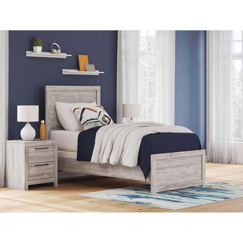 imageSignature Design by Ashley Jonnifer Twin Panel Bed Frame Light Gray Bedroom Furniture with Panel Headboard Engineered Wood and Decorative Laminate Relaxed Casual Style