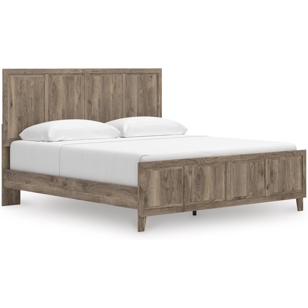 imageSignature Design by Ashley Keithland King Panel Bed Frame with Headboard Traditional Bedframes for Primary Bedroom Wood with Hickory Grain Look Deep Brown