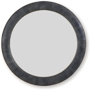 Signature Design by Ashley Corinsworth Accent Mirror, Large Decorative Wall Art with Brass‑Tone Metal and Charcoal Leather Frame, Modern Decor for Living Room or Bedroom Walls, 50″ W