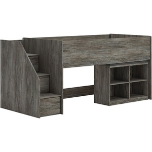 Signature Design by Ashley Frandern Twin Size Loft Bed with Bookcase Storage, Space-Saving Bedframe for Kids and Teens Bedrooms, Rustic Warm Gray Finish