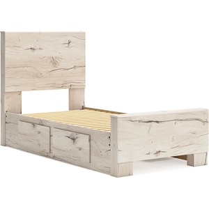 Signature Design by Ashley Lawroy King Platform Bed Frame with Storage Drawers, Panel Headboard and Footboard, Farmhouse Bedroom Furniture, Rustic White(Twin)