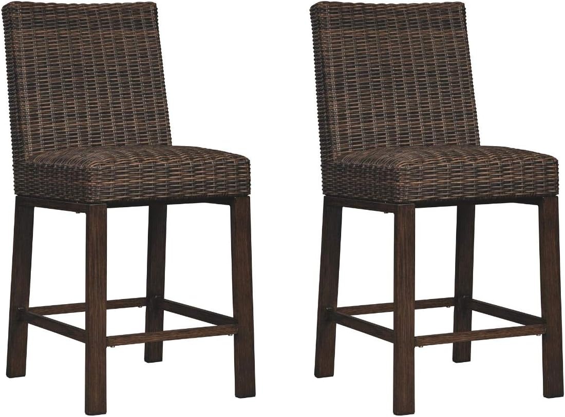 imageSignature Ashley Outdoor Wicker Barstools 2 Count and Suncast 33 Gallon Resin Outdoor Trash Can