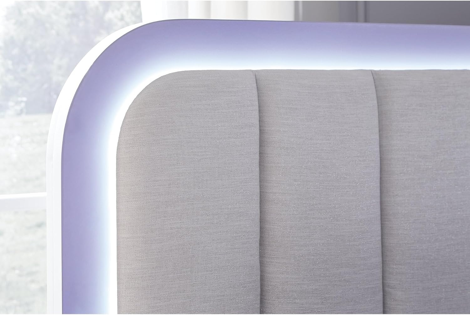 imageSignature Design by Ashley Frostlyn Modern 6Drawer Dresser and Mirror with LED Lighting and 3Way Dimmer Switch WhiteCalifornia King Upholstered Panel Bed