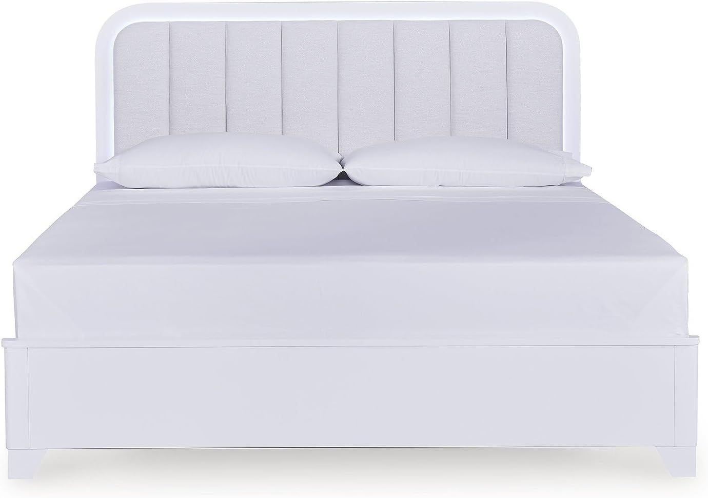 imageSignature Design by Ashley Frostlyn Modern 6Drawer Dresser and Mirror with LED Lighting and 3Way Dimmer Switch WhiteCalifornia King Upholstered Panel Bed