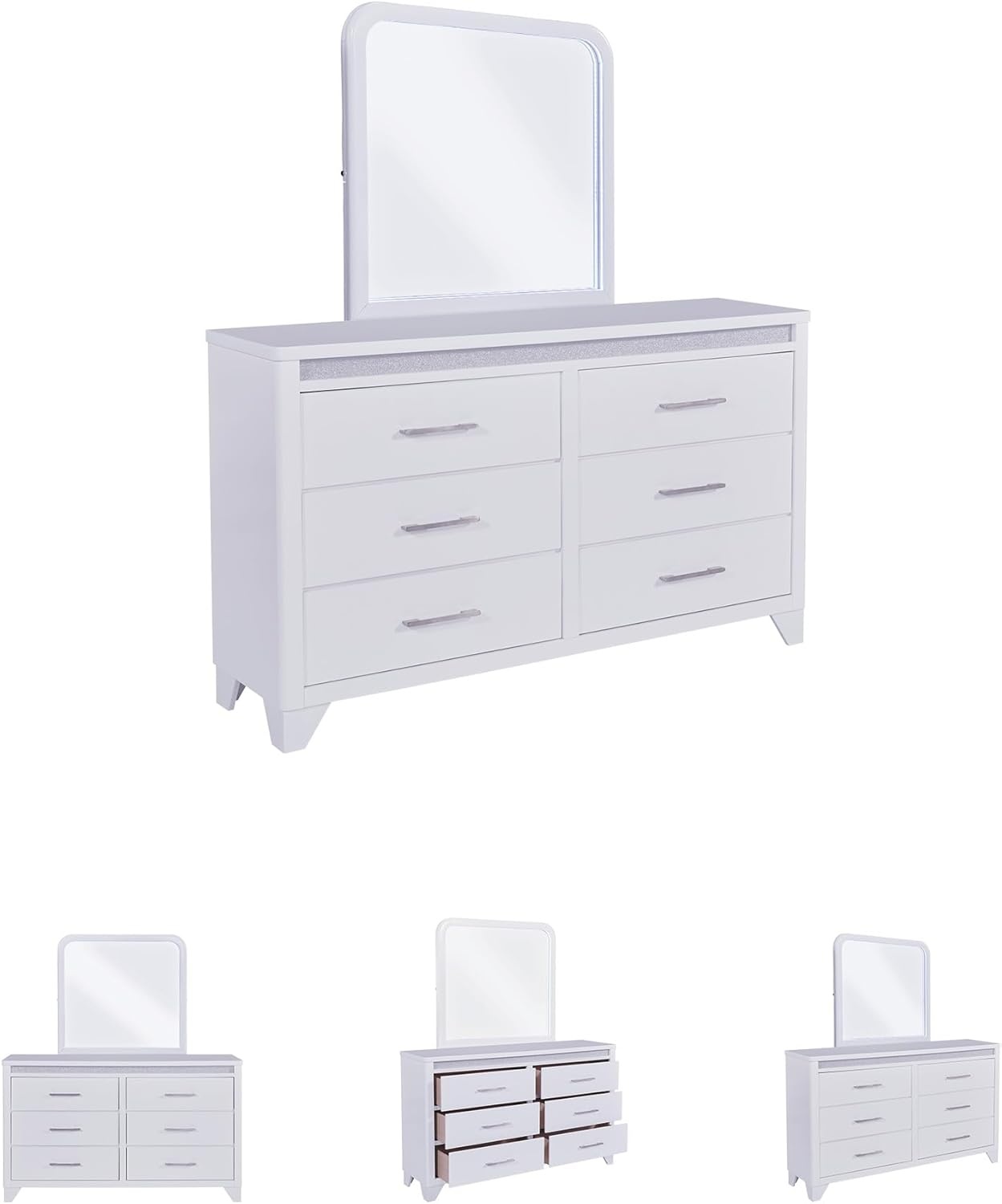 imageSignature Design by Ashley Frostlyn Modern 6Drawer Dresser and Mirror with LED Lighting and 3Way Dimmer Switch WhiteDresser and Mirror