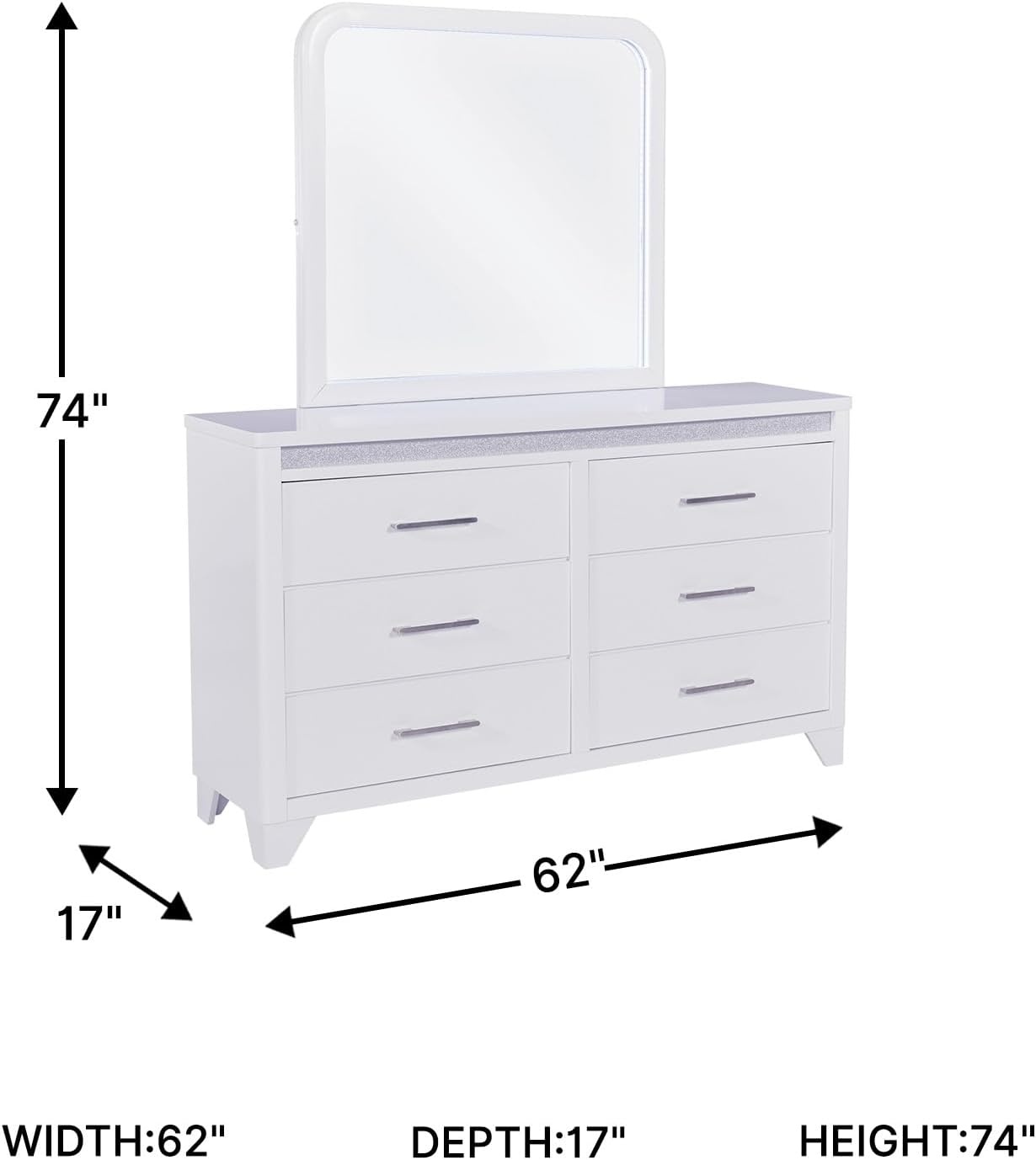 imageSignature Design by Ashley Frostlyn Modern 6Drawer Dresser and Mirror with LED Lighting and 3Way Dimmer Switch WhiteDresser and Mirror
