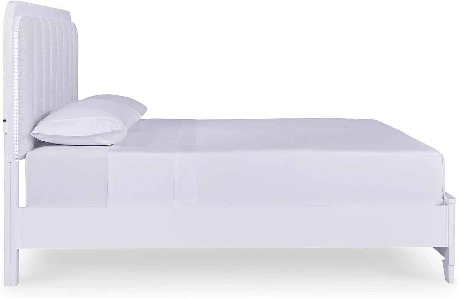 imageSignature Design by Ashley Frostlyn Modern 6Drawer Dresser and Mirror with LED Lighting and 3Way Dimmer Switch WhiteKing Upholstered Panel Bed
