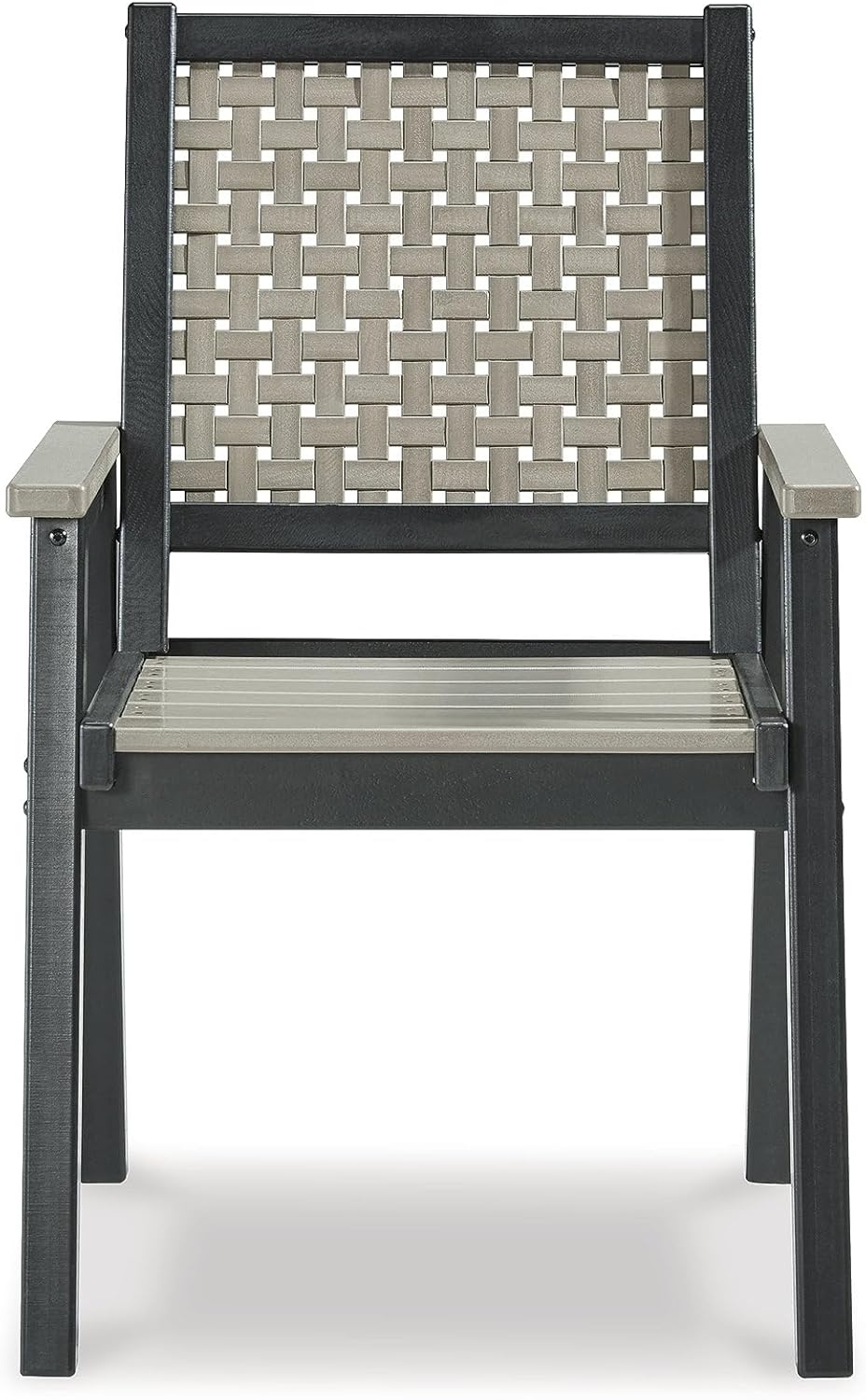 imageSignature Design by Ashley Mount Valley Contemporary Outdoor Dining Table with Umbrella Option Light Gray amp BlackArm Chair