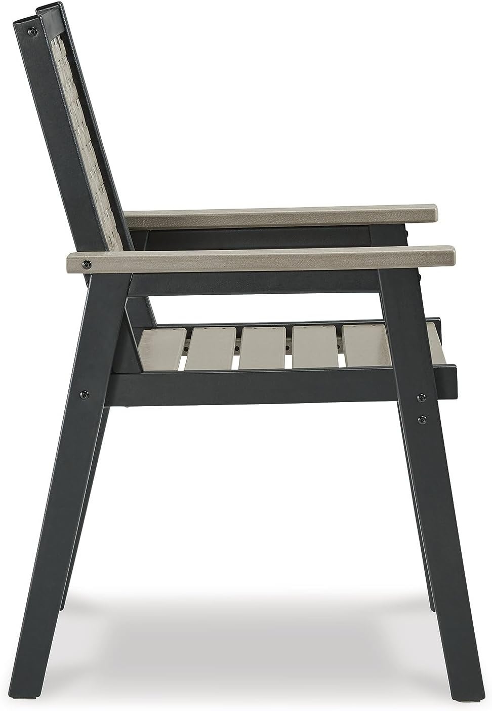imageSignature Design by Ashley Mount Valley Contemporary Outdoor Dining Table with Umbrella Option Light Gray amp BlackArm Chair