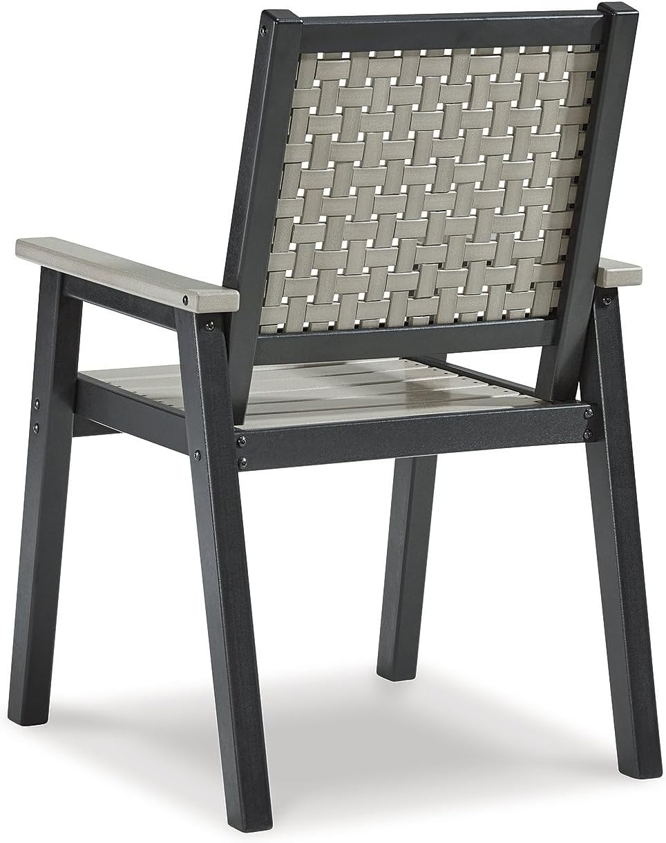 imageSignature Design by Ashley Mount Valley Contemporary Outdoor Dining Table with Umbrella Option Light Gray amp BlackArm Chair