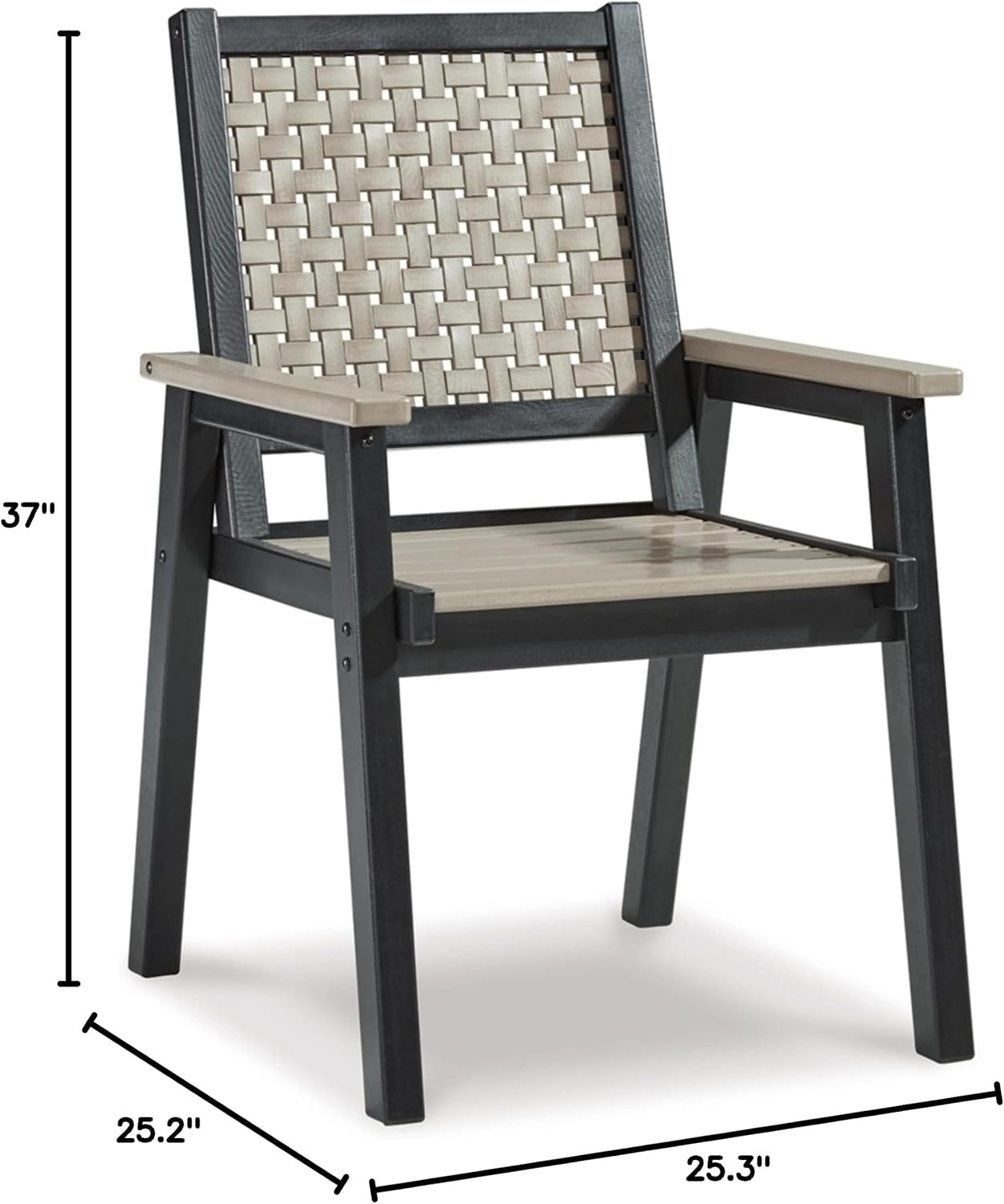 imageSignature Design by Ashley Mount Valley Contemporary Outdoor Dining Table with Umbrella Option Light Gray amp BlackArm Chair