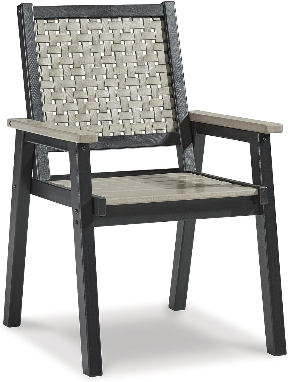imageSignature Design by Ashley Mount Valley Contemporary Outdoor Dining Table with Umbrella Option Light Gray amp BlackArm Chair