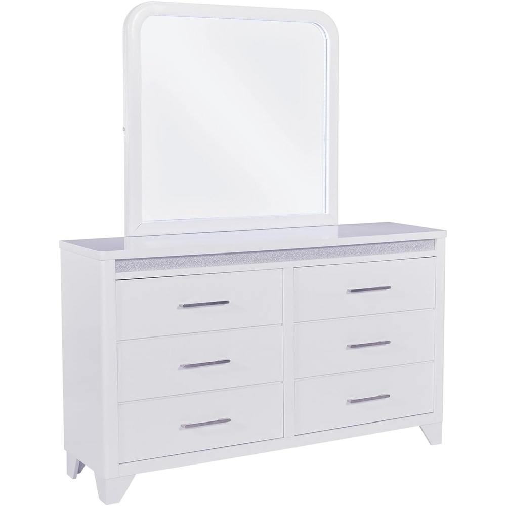 imageSignature Design by Ashley Frostlyn Modern 6Drawer Dresser and Mirror with LED Lighting and 3Way Dimmer Switch WhiteDresser and Mirror
