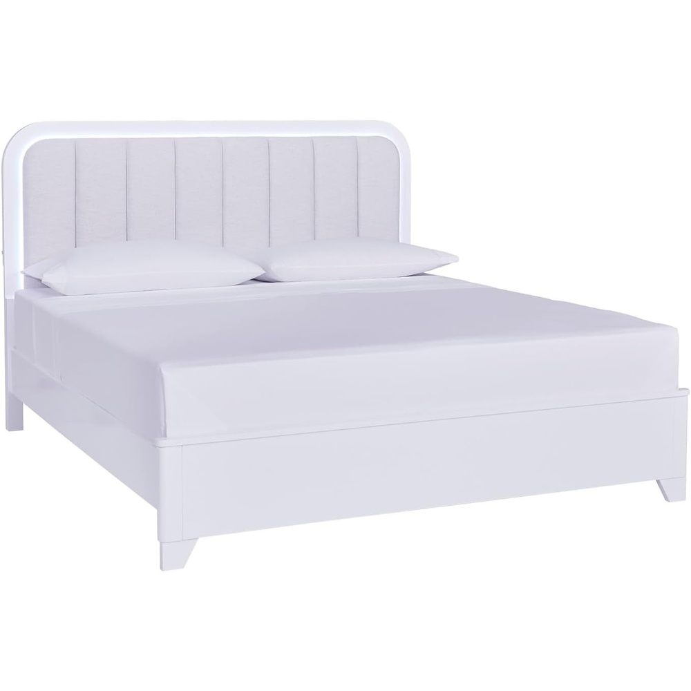 imageSignature Design by Ashley Frostlyn Modern 6Drawer Dresser and Mirror with LED Lighting and 3Way Dimmer Switch WhiteKing Upholstered Panel Bed