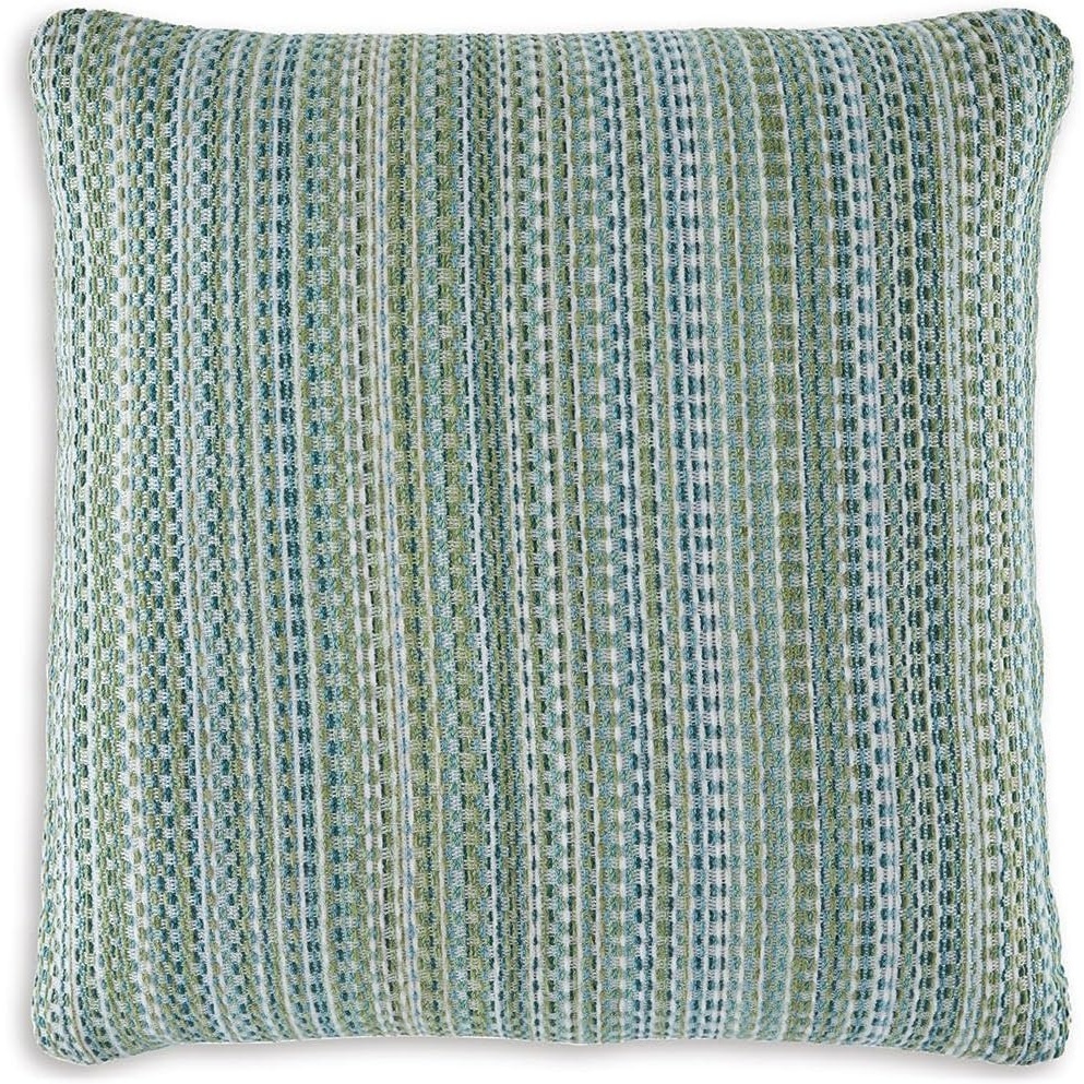 imageSignature Design by Ashley Keithley NextGen Nuvella Casual IndoorOutdoor UV Resistant Striped 18 x 18 Inches Pillow with Removable Cover and Zipper Closure Light Green amp Blue