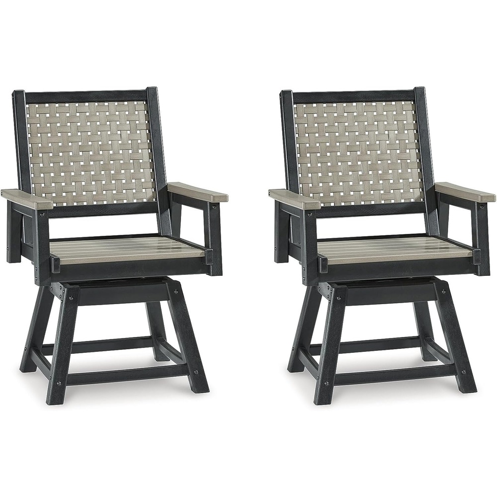 imageSignature Design by Ashley Mount Valley Contemporary Outdoor Dining Table with Umbrella Option Light Gray amp BlackSwivel
