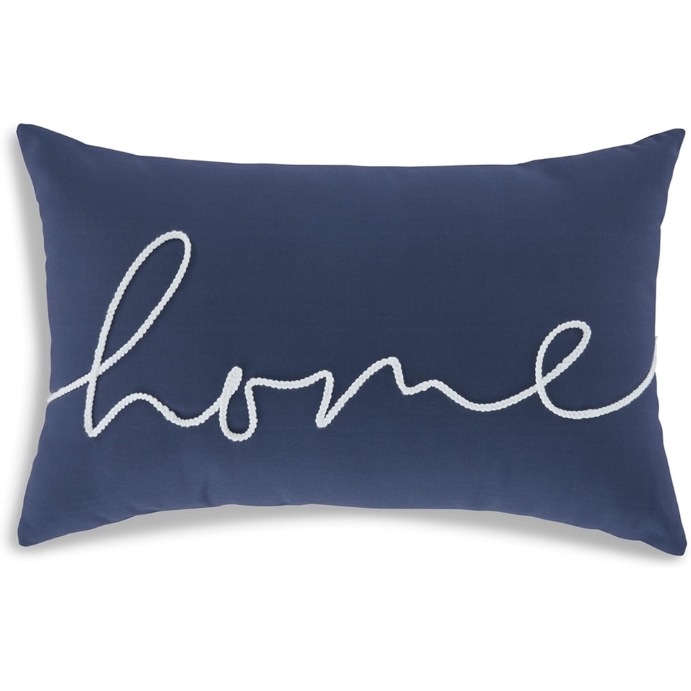 imageSignature Design by Ashley Velvetley Scandinavian Rectangular IndoorOutdoor Pillow with Scripted Accent 22 x 14 Blue amp White